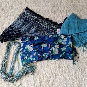 Four assorted blue scarves